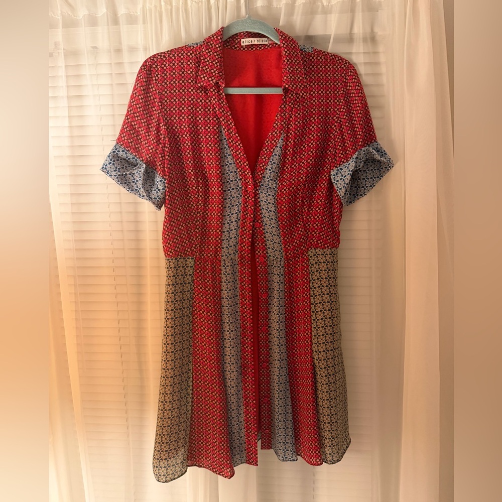 Alice + Olivia Red and Blue Patterned Dress